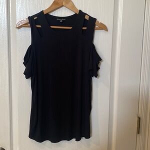 Allison Andrews black cut out shoulder with a cold shoulder short sleeve